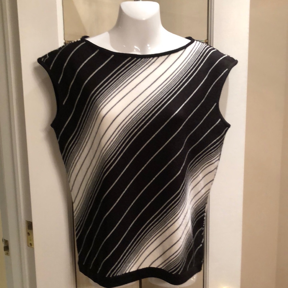 Evan Picone Black and White Striped Knit Top